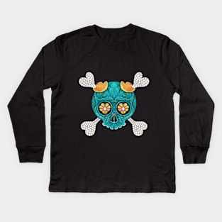 Cute skull and crossbones set with diamond pink sapphire rose gold and turquoise. Kids Long Sleeve T-Shirt